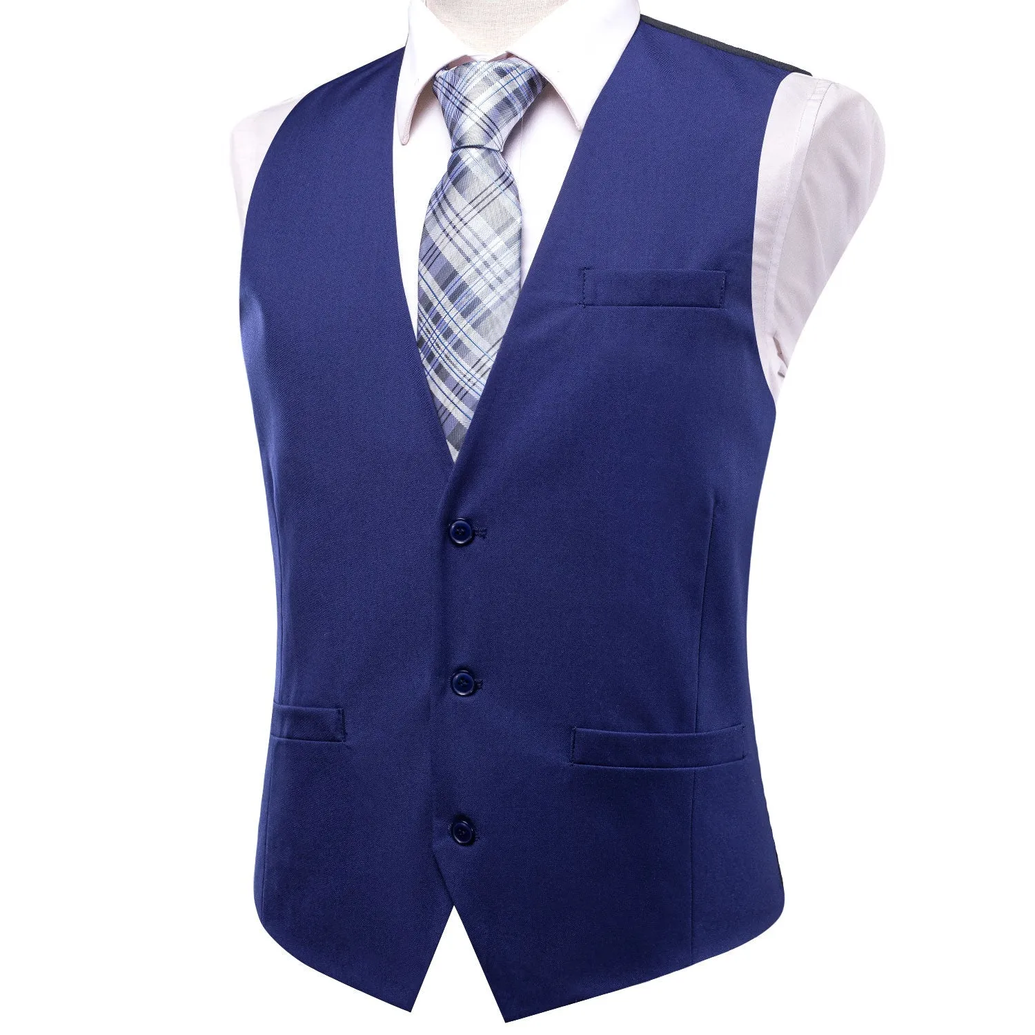 Royal Blue Cotton Solid Splicing Jacquard Men's Vest