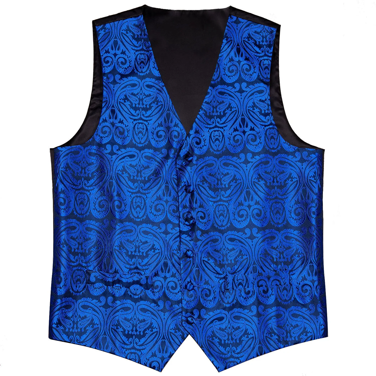 Sapphire Blue Paisley Silk Men's Vest Tie Hanky Cufflinks Set Waistcoat Suit Set