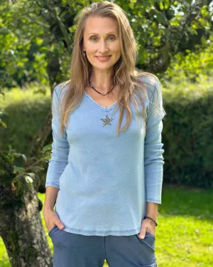 Sequin Star Long Sleeved T-Shirt - Pale Blue