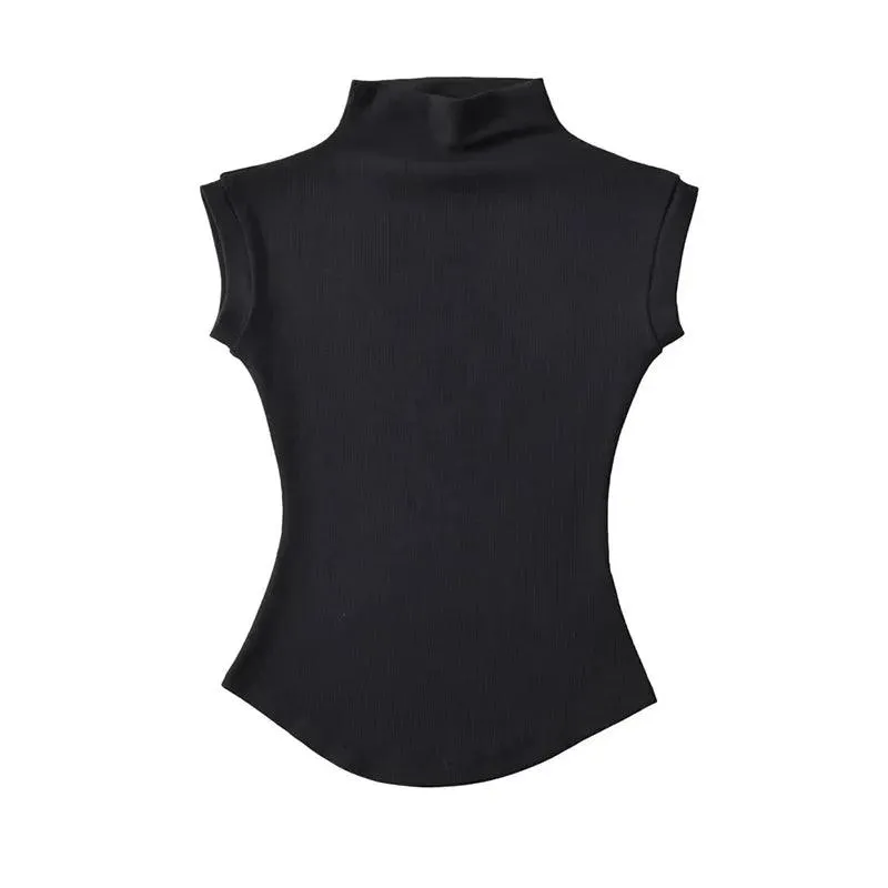 Sleek Sleeveless Turtleneck Top: Chic Streetwear Fashion Icon