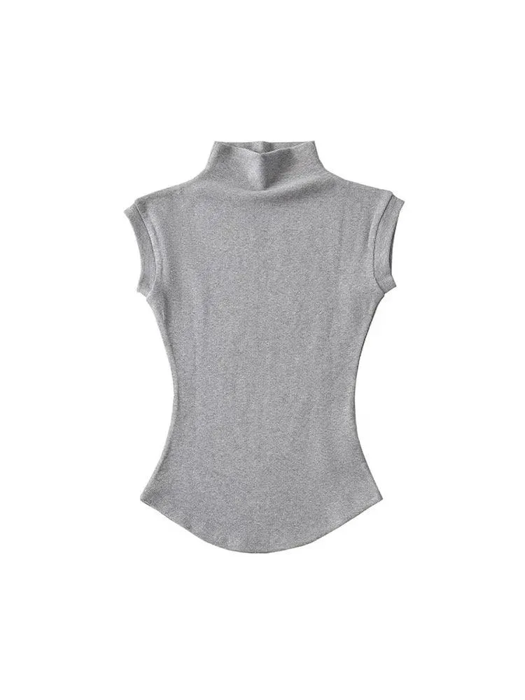 Sleek Sleeveless Turtleneck Top: Chic Streetwear Fashion Icon