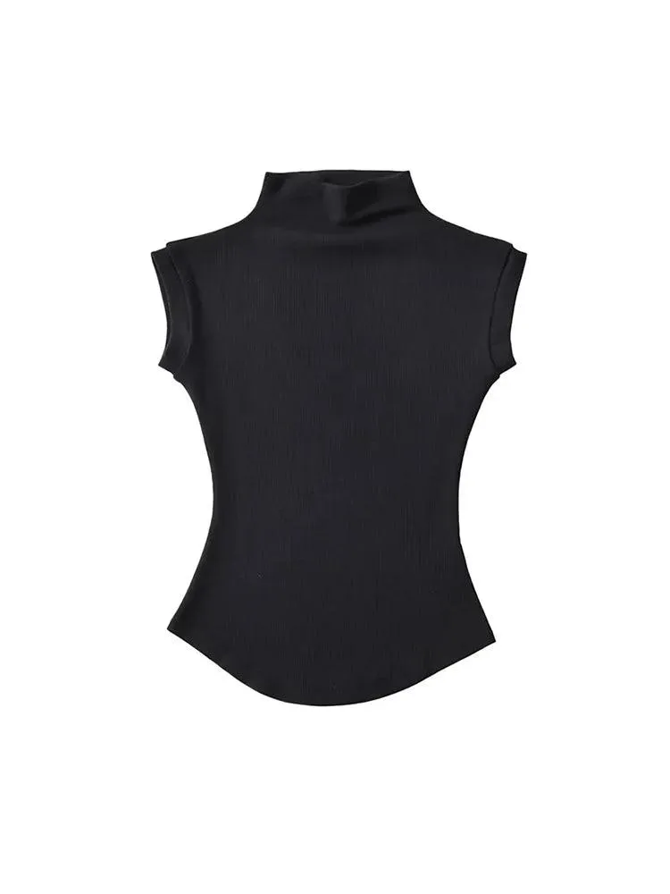 Sleek Sleeveless Turtleneck Top: Chic Streetwear Fashion Icon