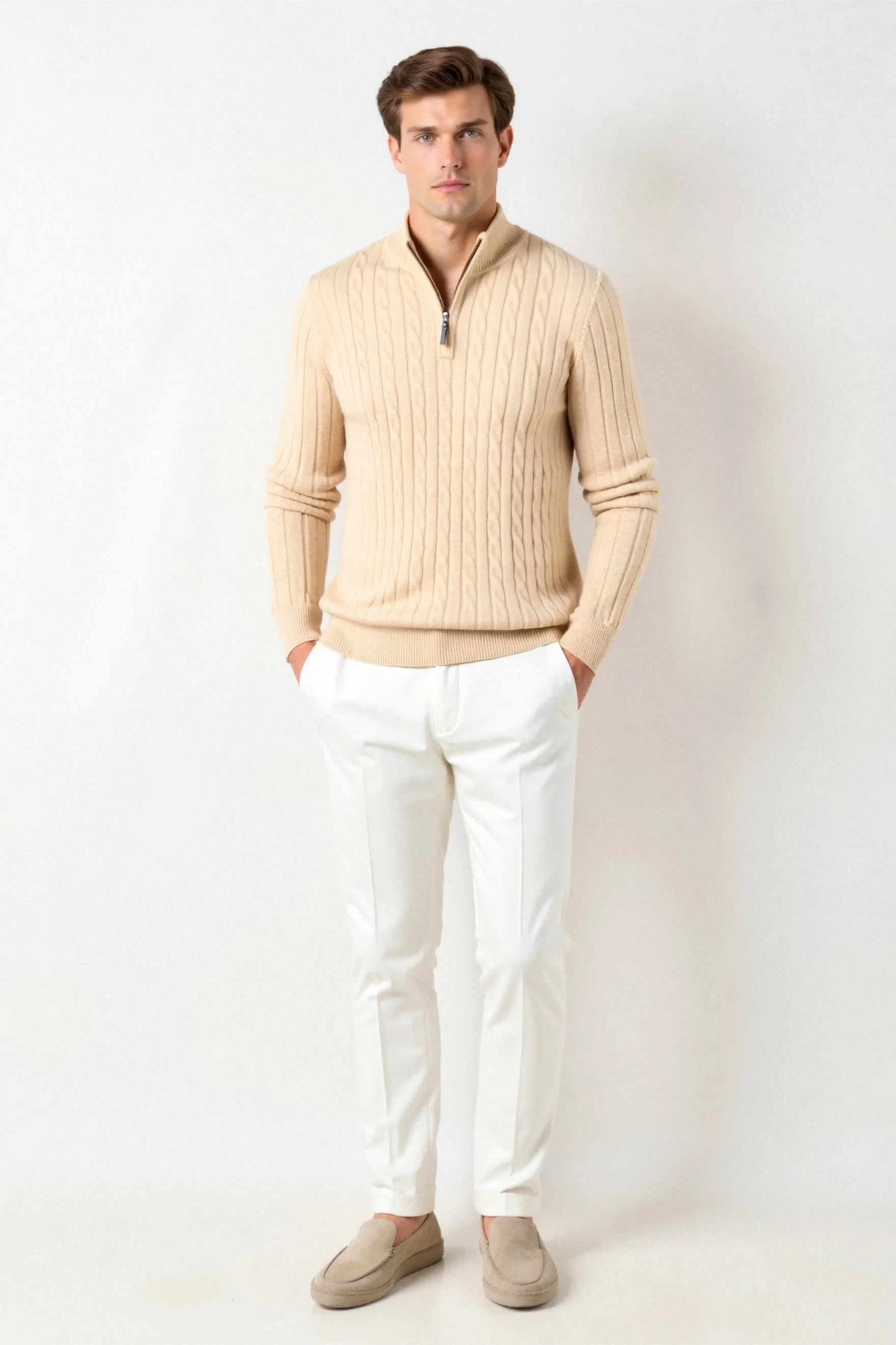 Smart Luxury Cable Knit Zip Sweater