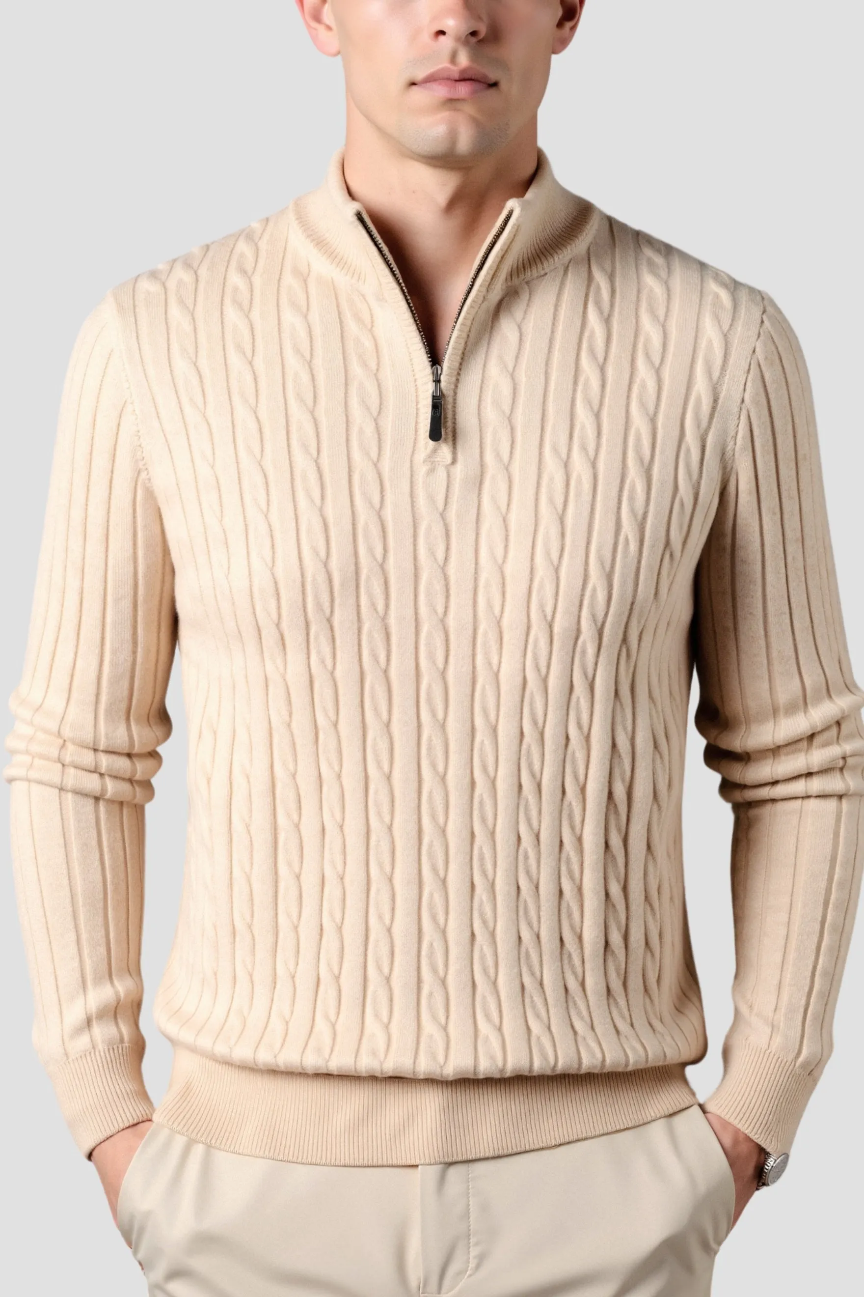 Smart Luxury Cable Knit Zip Sweater