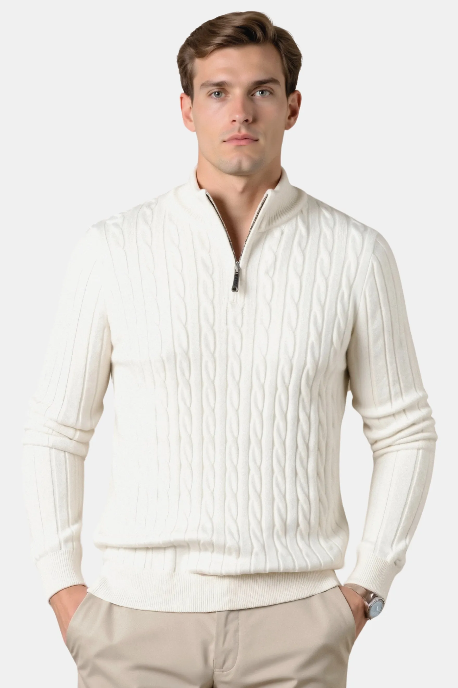 Smart Luxury Cable Knit Zip Sweater