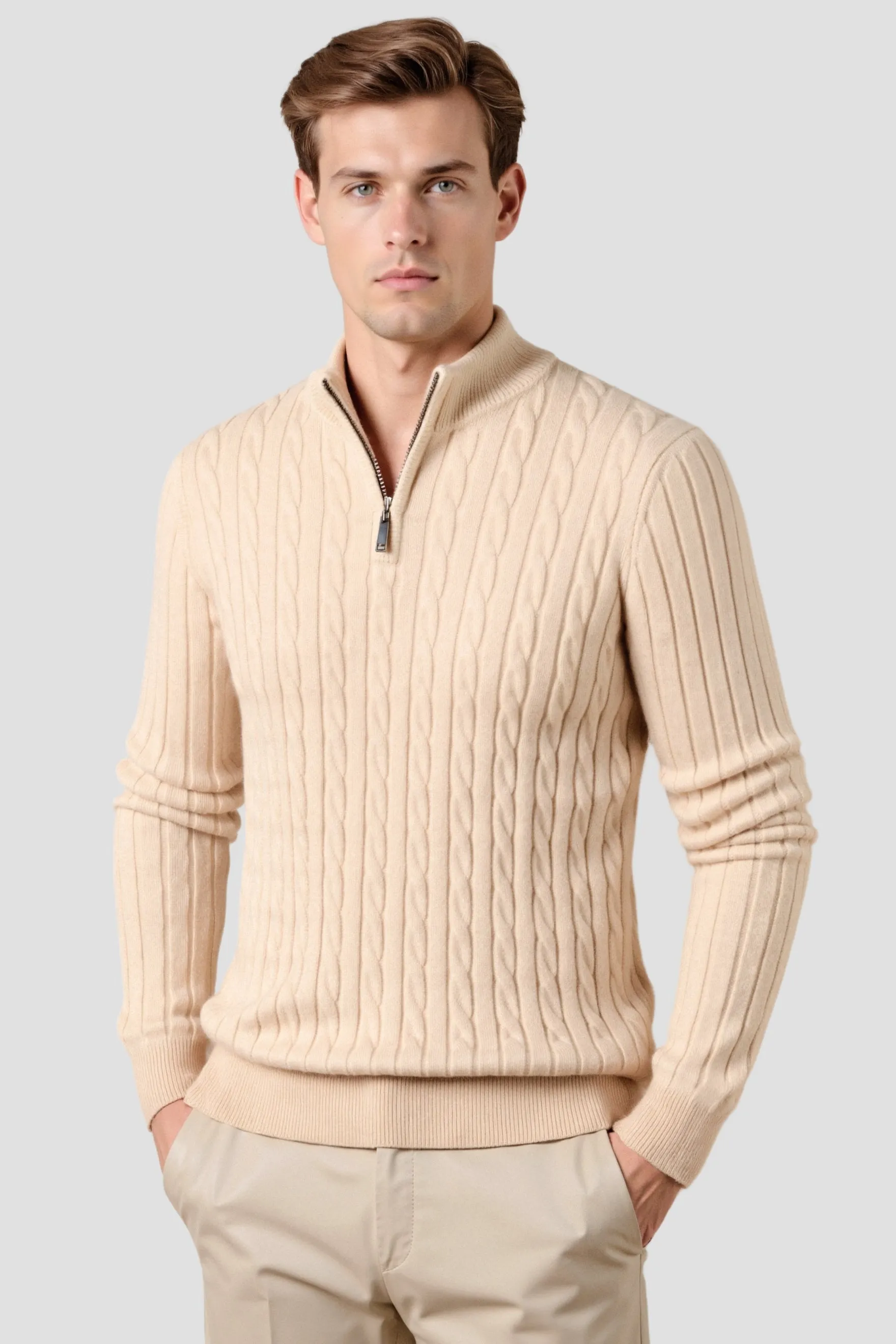 Smart Luxury Cable Knit Zip Sweater