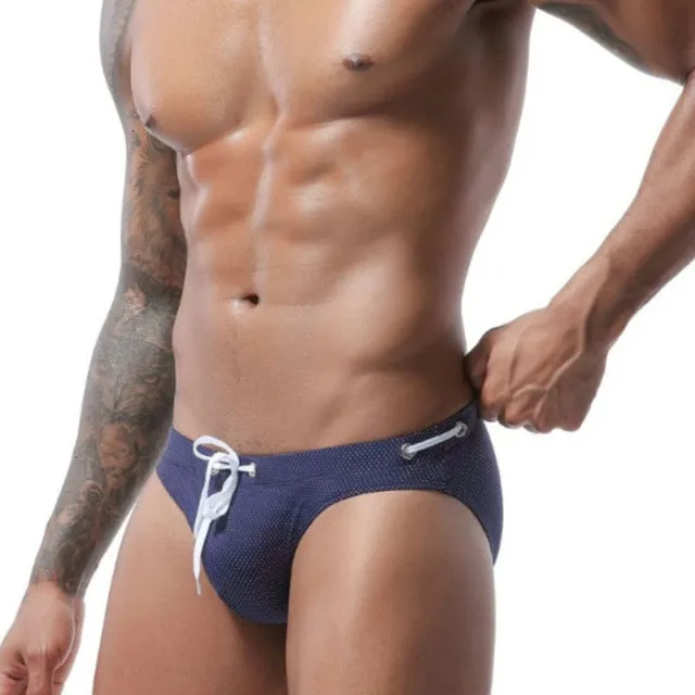 Solid Laced Waist Sporty Men Briefs