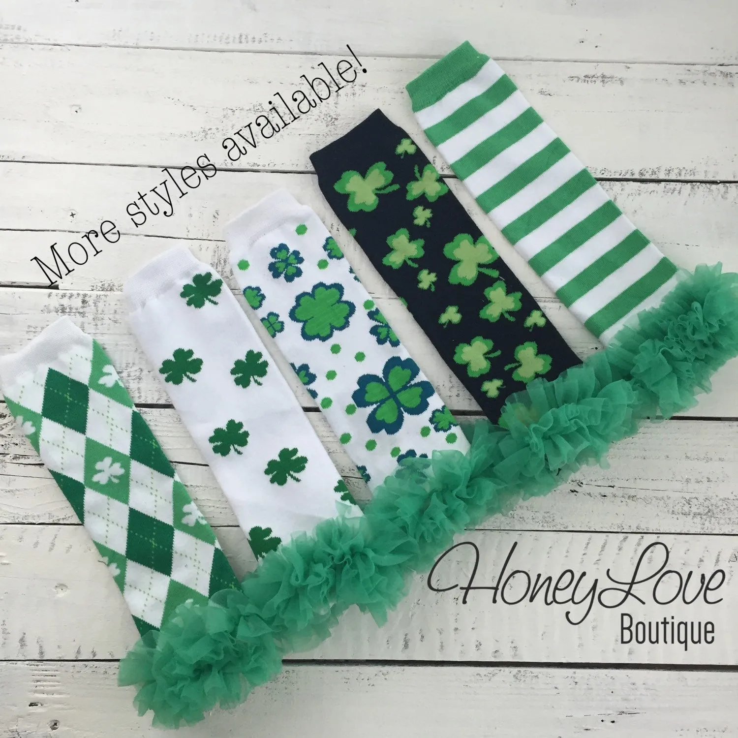 St. Patrick's Day Shamrock leg warmers with green ruffles