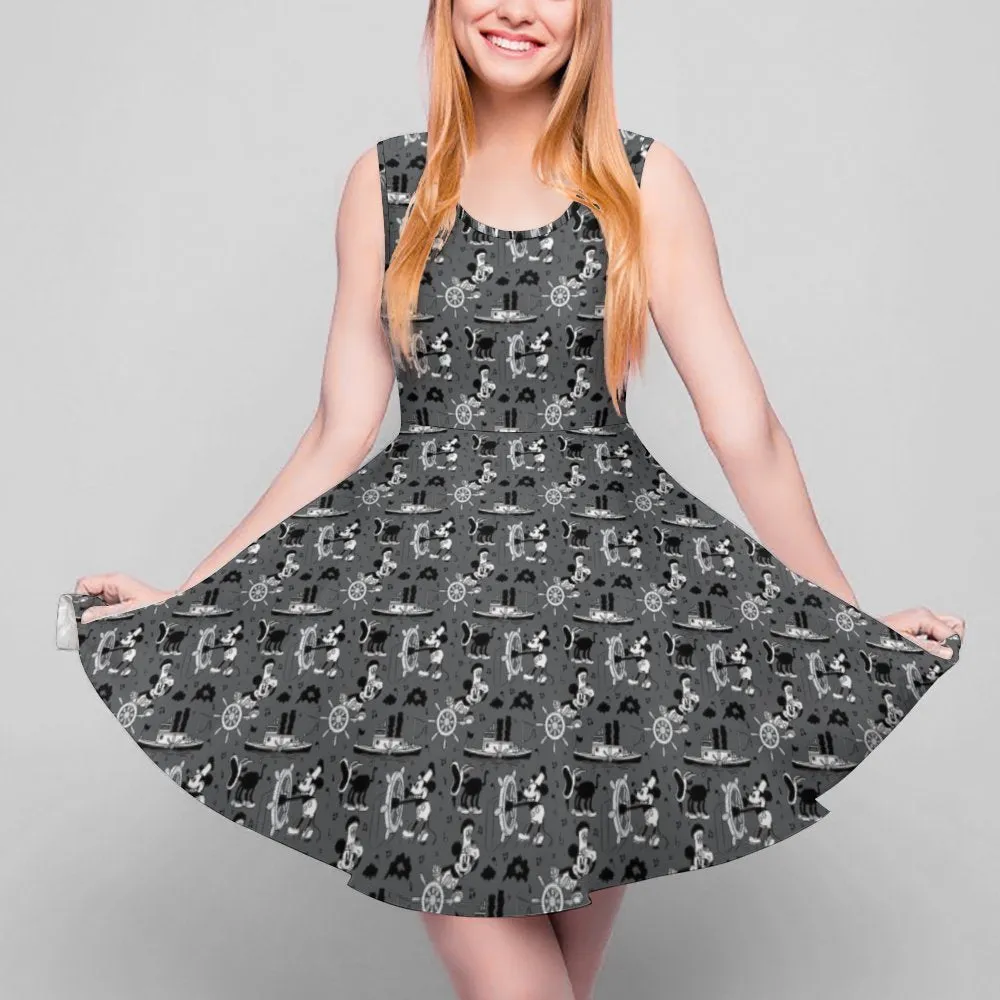 Steamboat Mickey Women's Sleeveless Round Neck Skater Dress