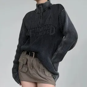 Streetwear Gothic Stripe Autumn Sweater Female Turtleneck Zipper Knitted Clothes Letter Vintage Pullover Warm Outfits