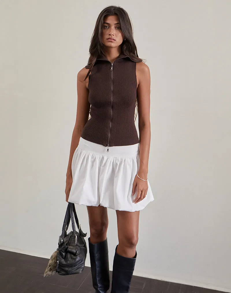 Tarni Highneck Fold Over Tank Top in Brown