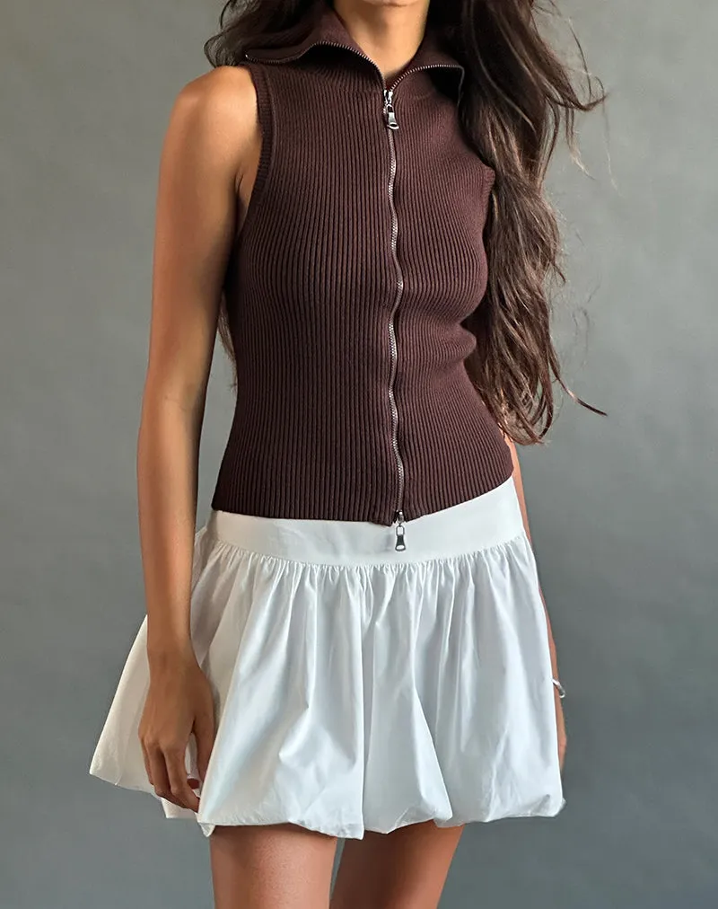 Tarni Highneck Fold Over Tank Top in Brown