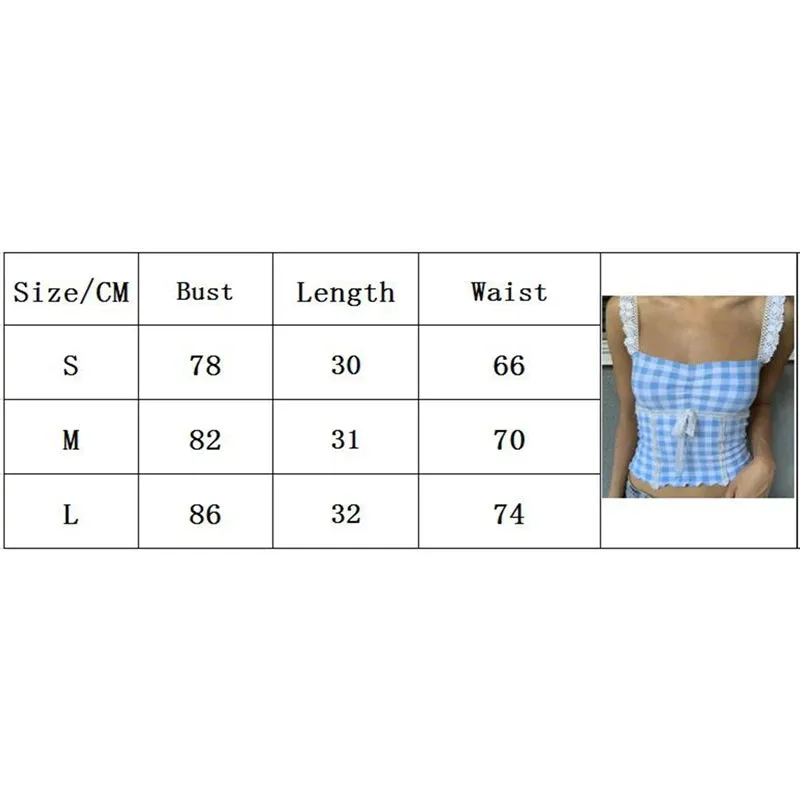 TAVIMART  -  Y2K Blue Plaid Camis Lace Lace Edge Shrug Fairycore Grunge Tank Top Women Off Shoulder Backless Vest Summer Streetwear 2000s