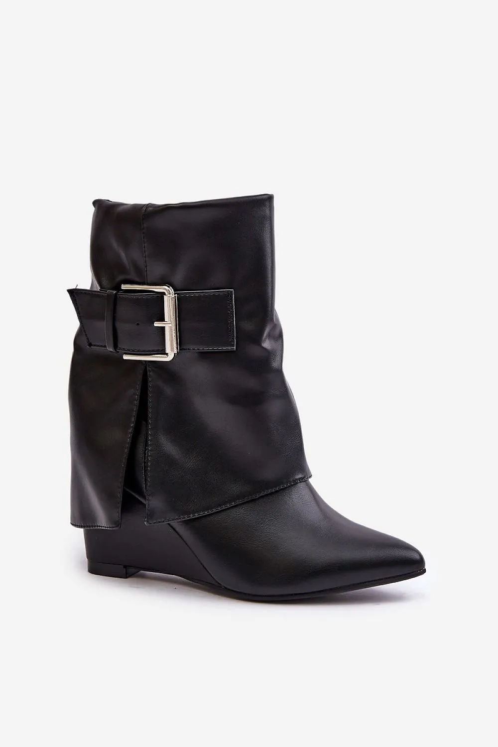 TEEK - Black Cuffed Buckle Buskin Boots