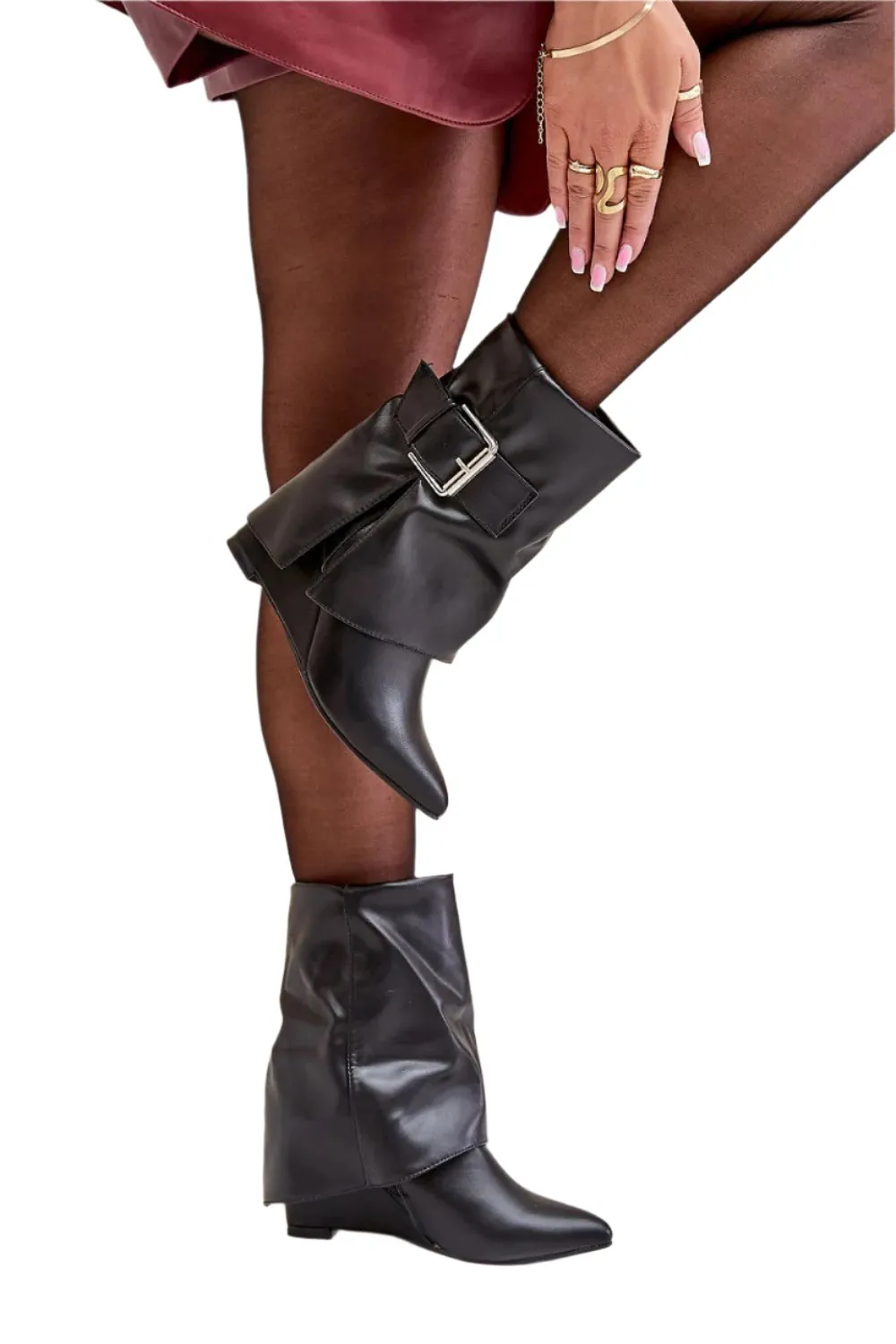 TEEK - Black Cuffed Buckle Buskin Boots