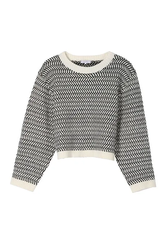 TEEK - Herringbone Pattern Crew Neck Sweater