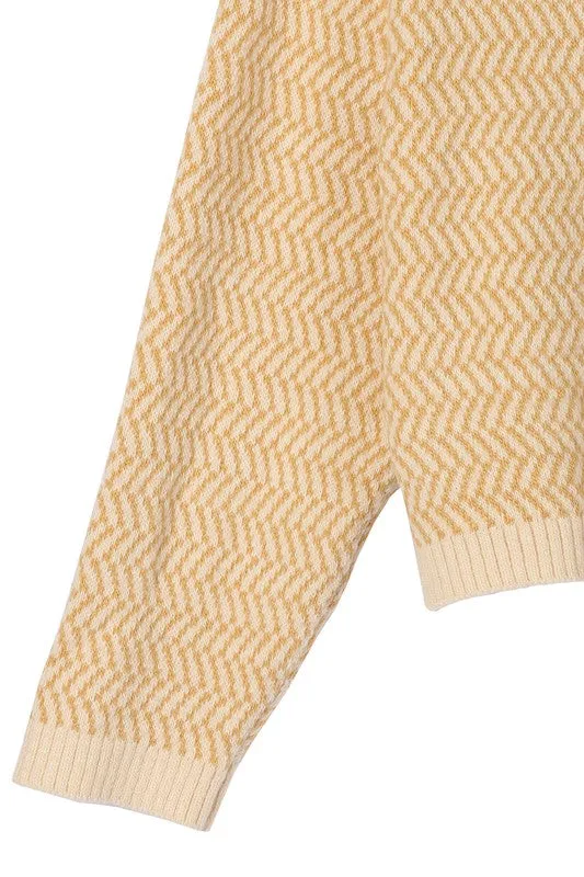 TEEK - Herringbone Pattern Crew Neck Sweater