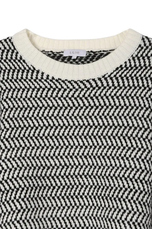 TEEK - Herringbone Pattern Crew Neck Sweater