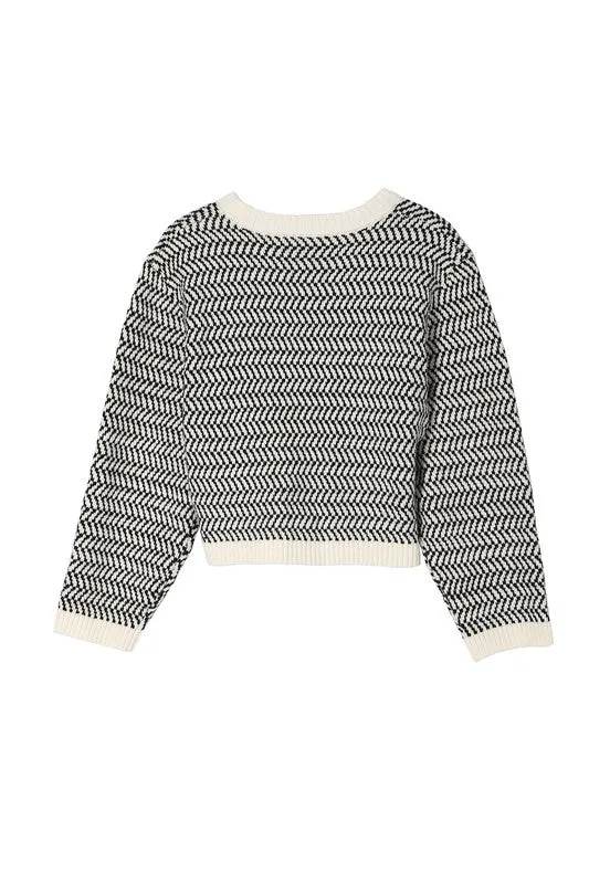 TEEK - Herringbone Pattern Crew Neck Sweater