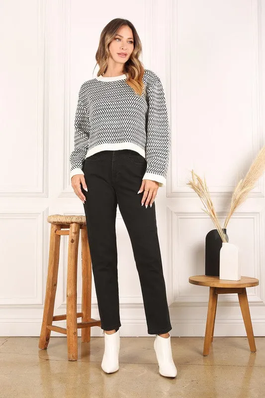 TEEK - Herringbone Pattern Crew Neck Sweater