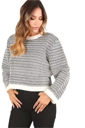 TEEK - Herringbone Pattern Crew Neck Sweater