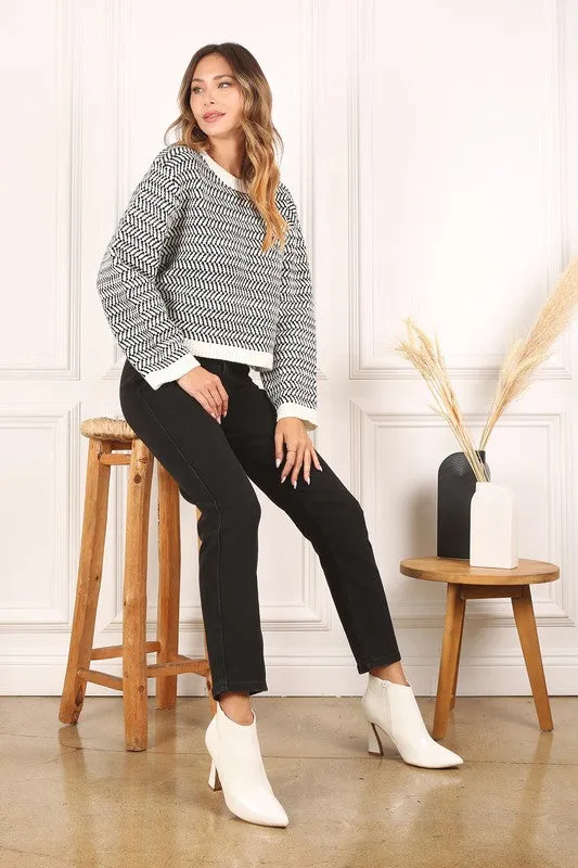 TEEK - Herringbone Pattern Crew Neck Sweater