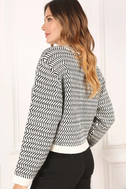 TEEK - Herringbone Pattern Crew Neck Sweater