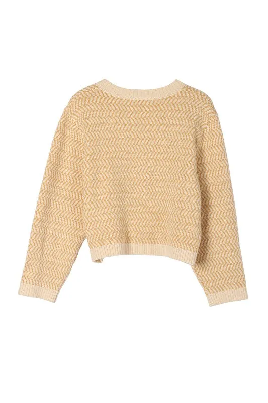 TEEK - Herringbone Pattern Crew Neck Sweater