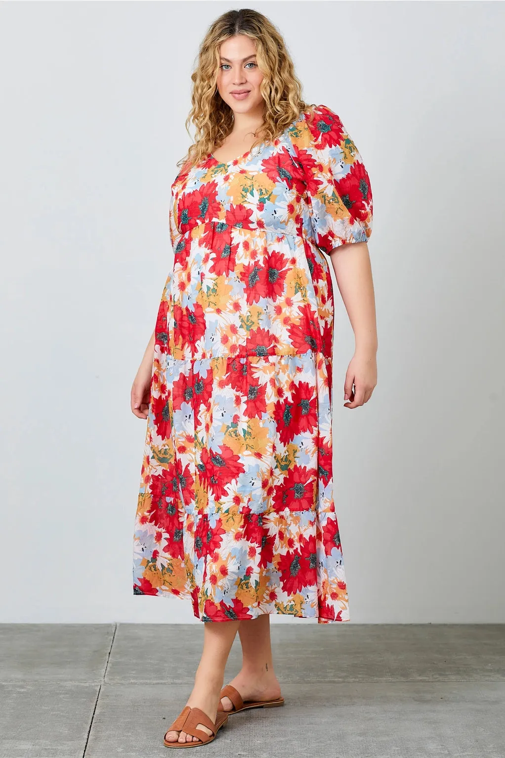 The Gerbera Puff Sleeve Floral Dress - PLUS