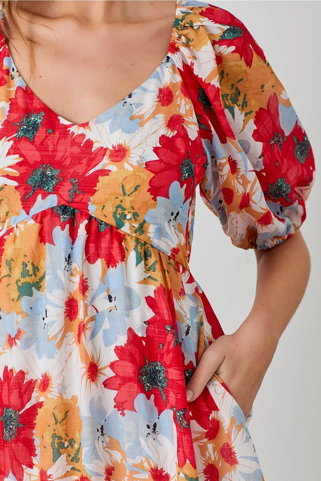 The Gerbera Puff Sleeve Floral Dress - PLUS