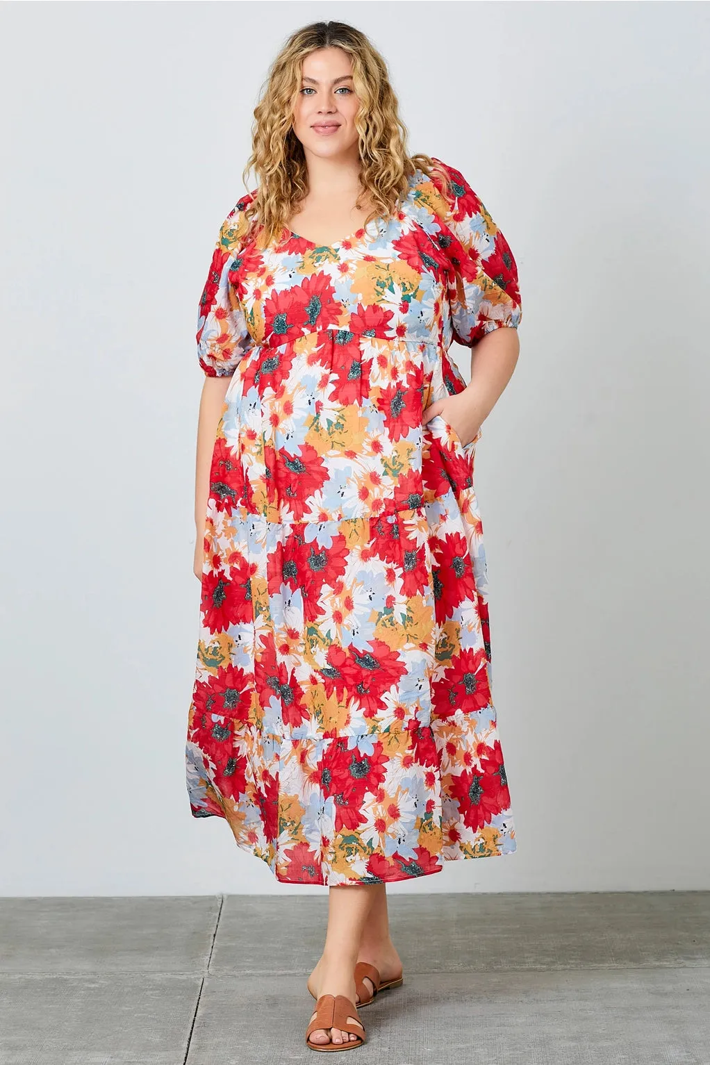 The Gerbera Puff Sleeve Floral Dress - PLUS