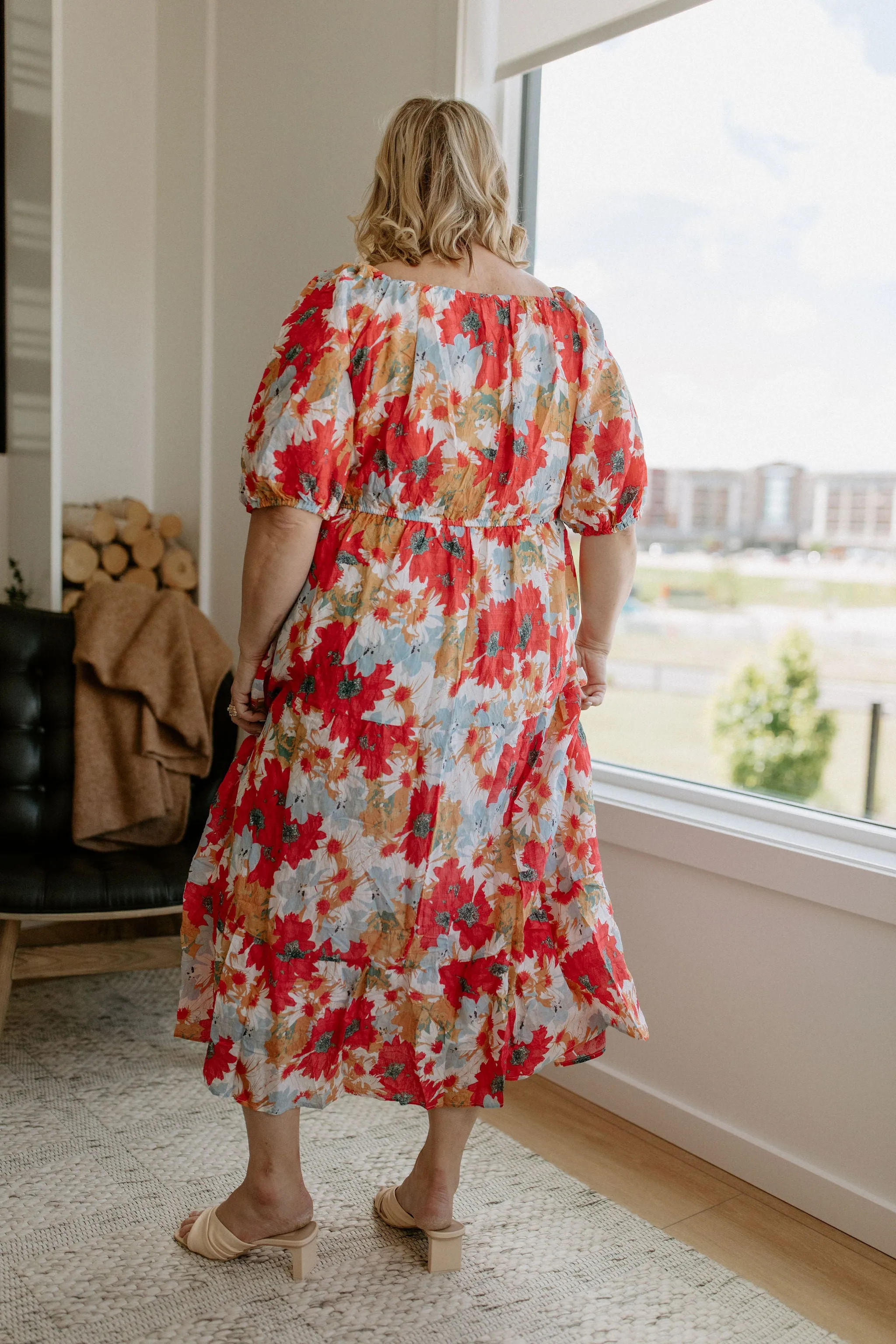 The Gerbera Puff Sleeve Floral Dress - PLUS