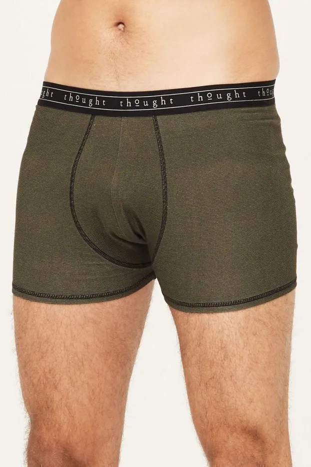 Thought Michael Bamboo Stripe Jersey Boxers in Olive Green