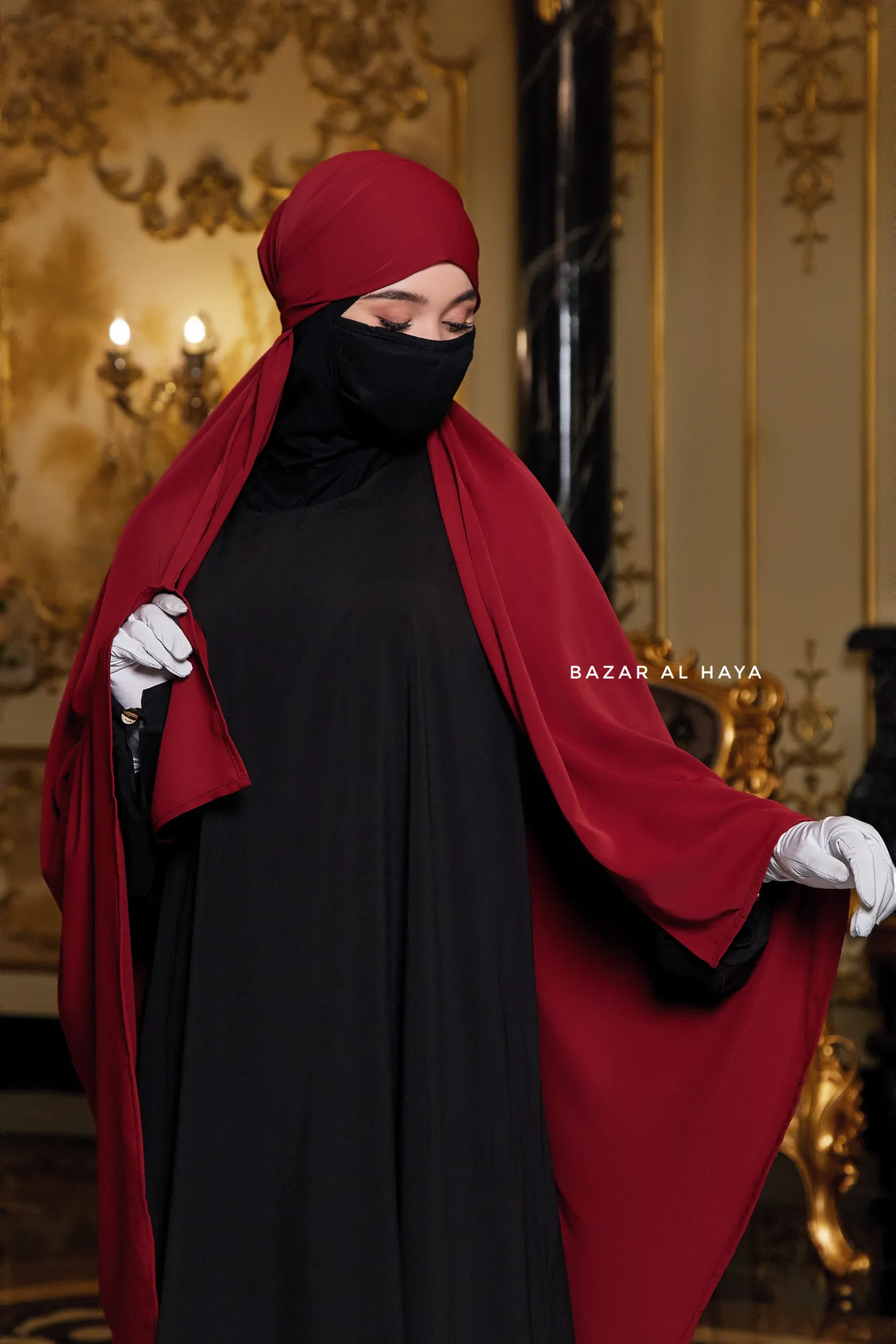 Tie Back Maroon Scarf & Khimar In Long Rectangle Shape - Style & More