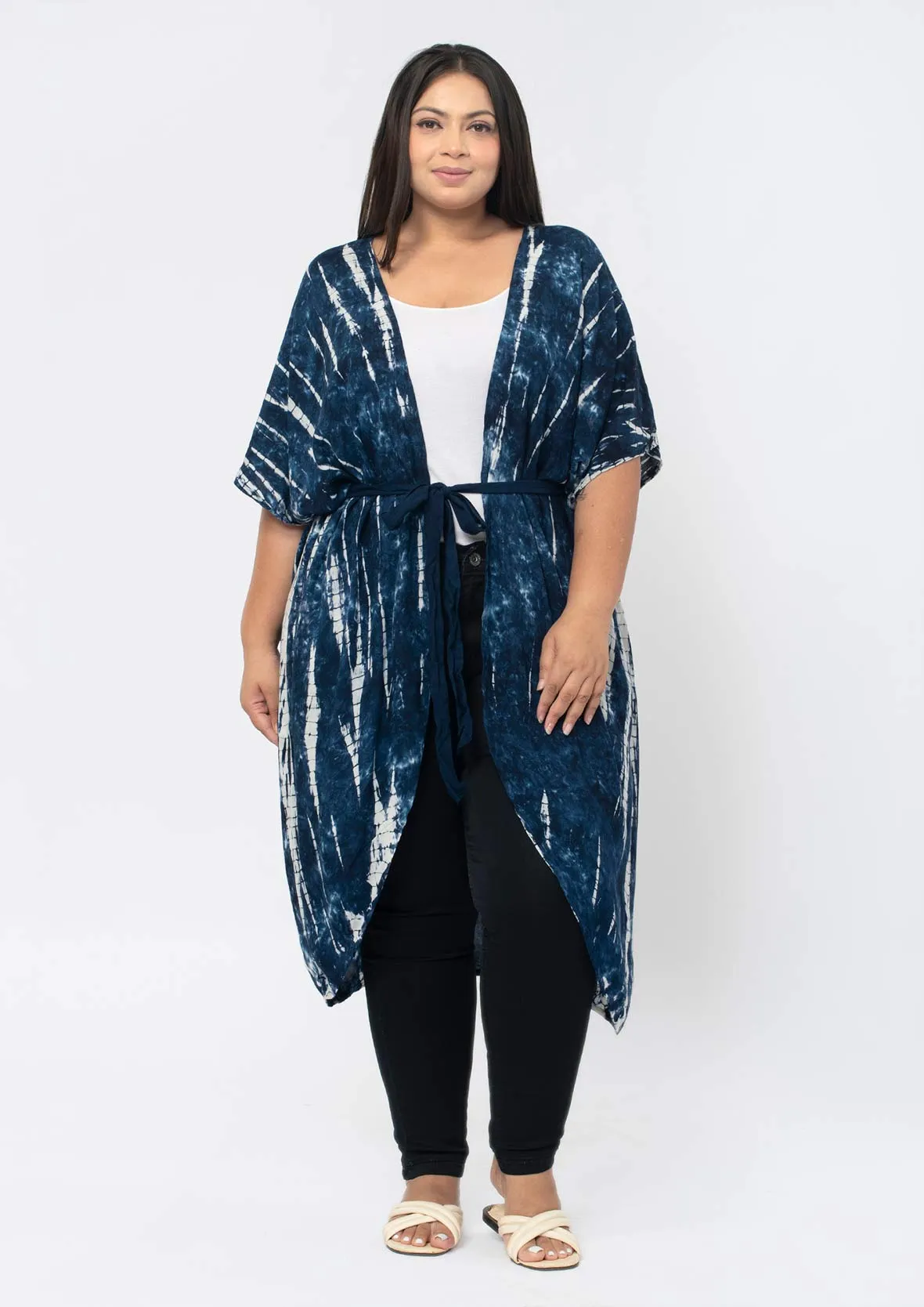 Tie-Dye Kimono With Waist Tie