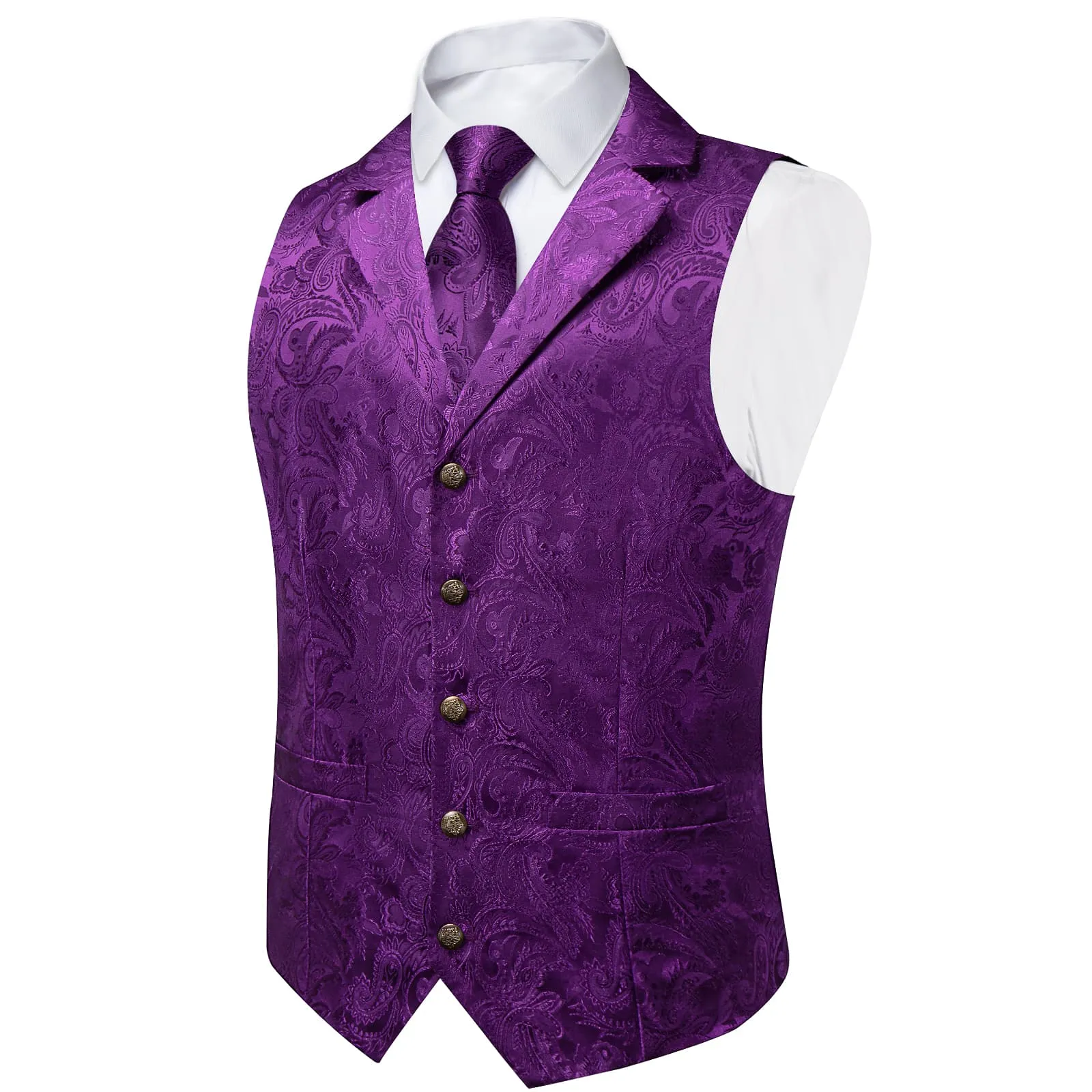 Ties2you Dress Vest Palatinate Purple Paisley Notched Collar Silk Mens Waistcoat Tie Set