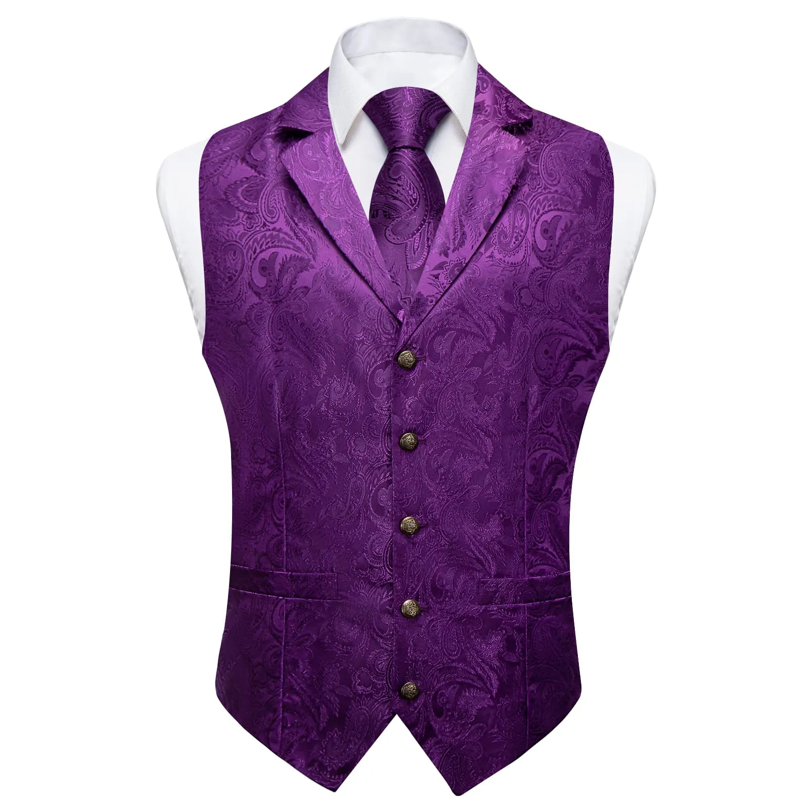 Ties2you Dress Vest Palatinate Purple Paisley Notched Collar Silk Mens Waistcoat Tie Set