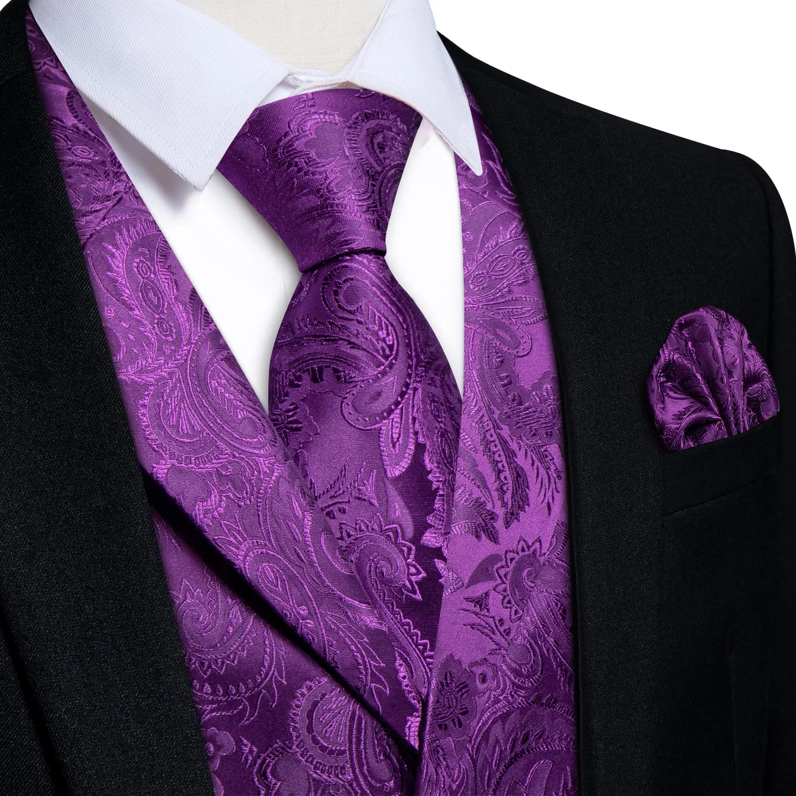 Ties2you Dress Vest Palatinate Purple Paisley Notched Collar Silk Mens Waistcoat Tie Set