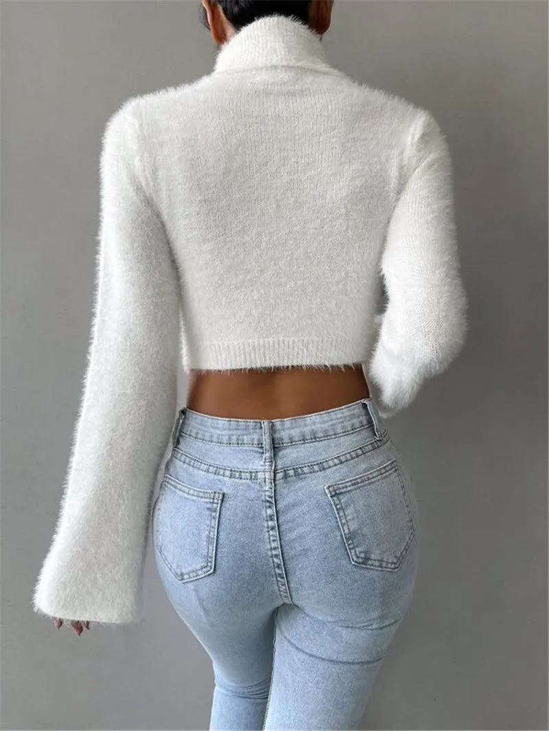 Toleet 90s streetwear Autumn and Winter New Turtleneck Short Exposed Navel Plush Sweater