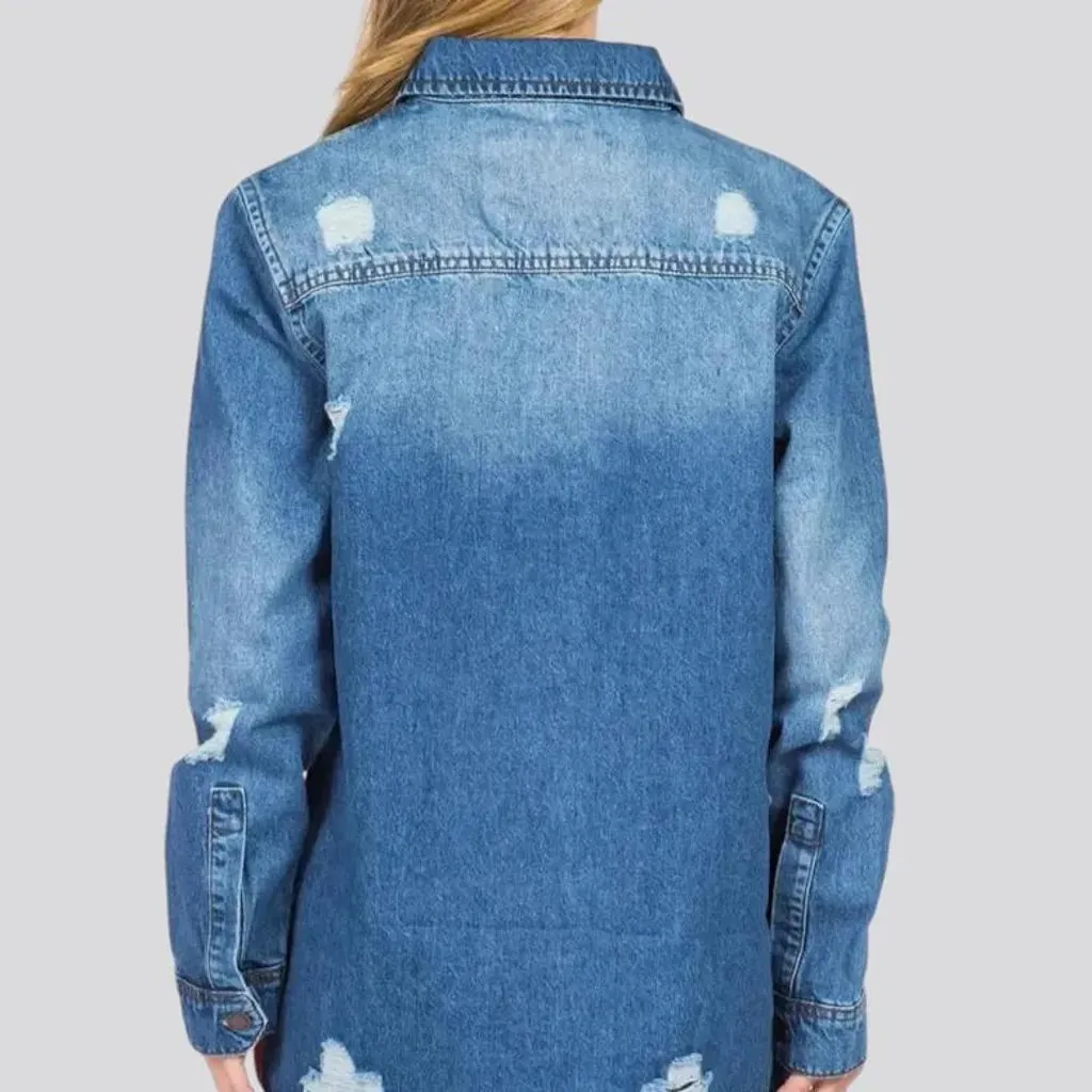 Trendy distressed jean shirt for ladies