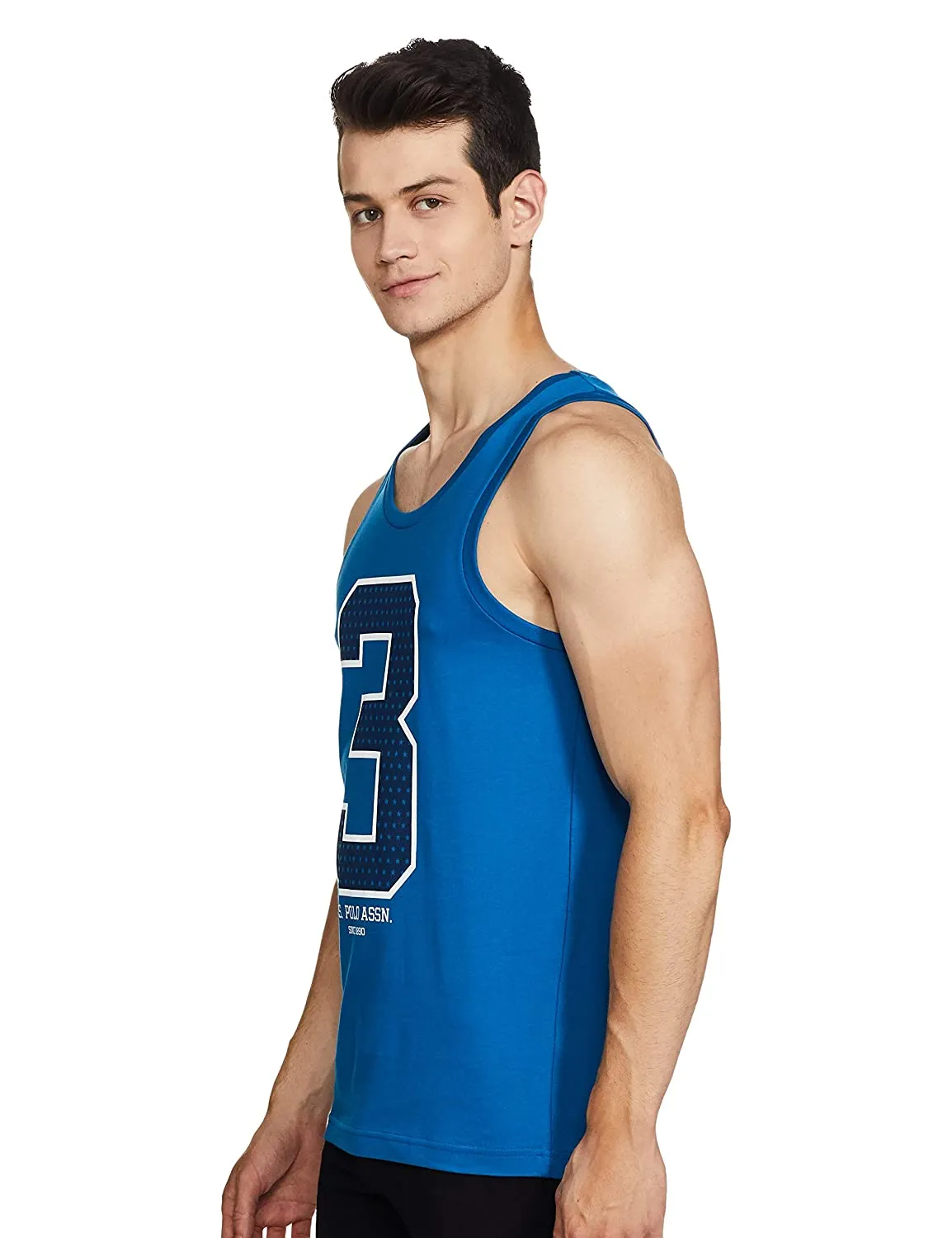 US Polo Branded Men's Printed Cotton Sleeveless Vest Blue