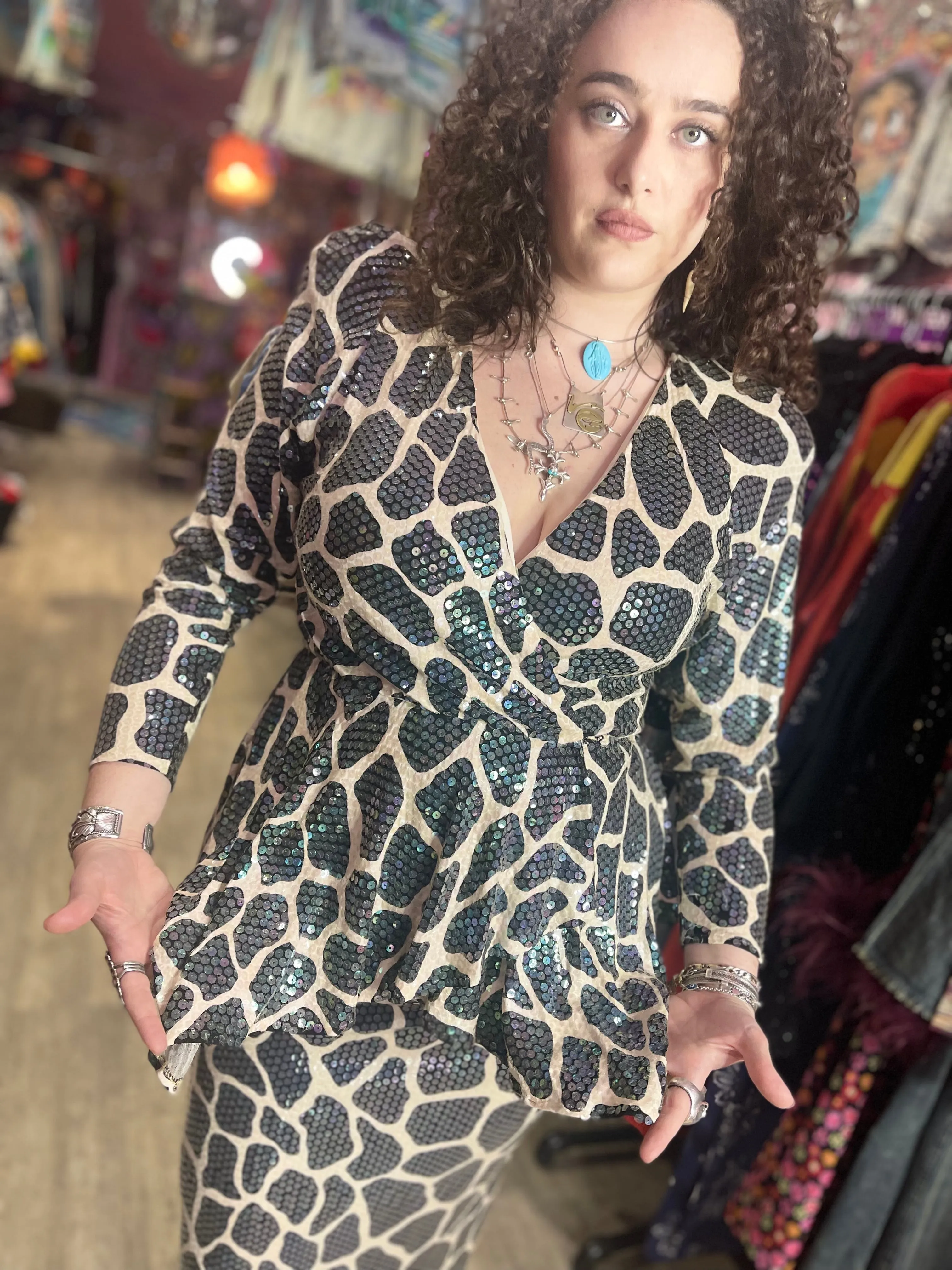 Vintage 80s Sequin Giraffe Two Piece Set