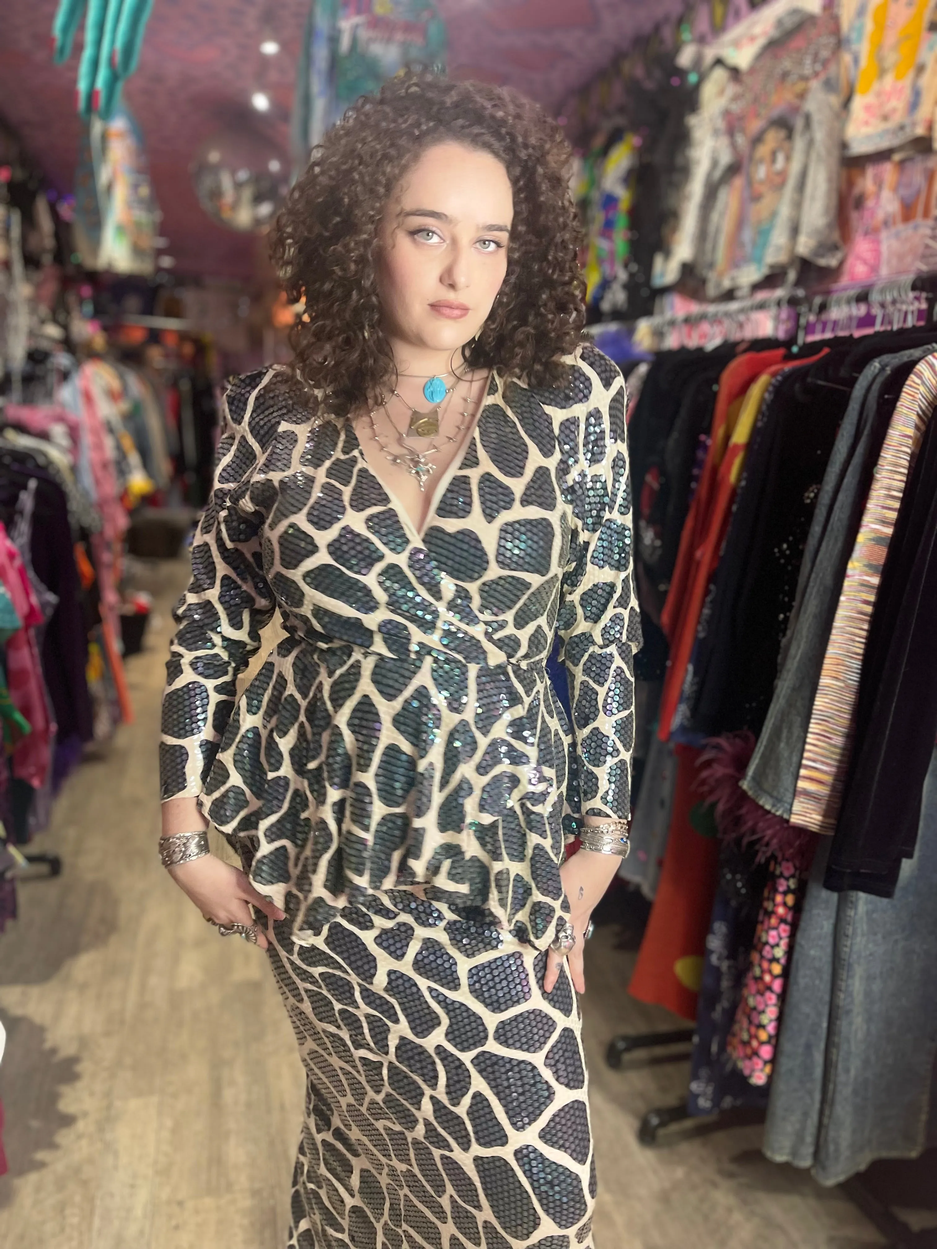 Vintage 80s Sequin Giraffe Two Piece Set