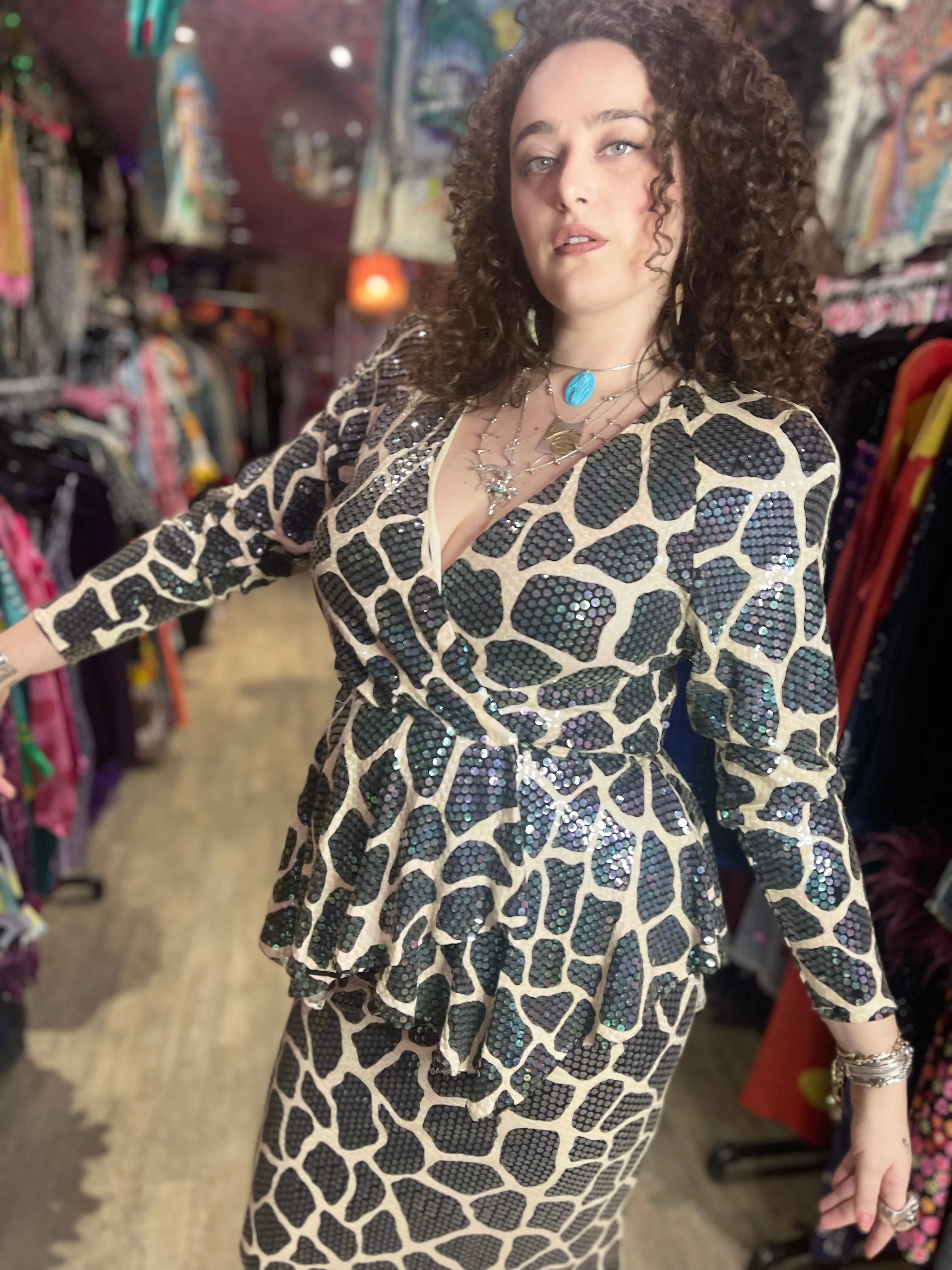 Vintage 80s Sequin Giraffe Two Piece Set