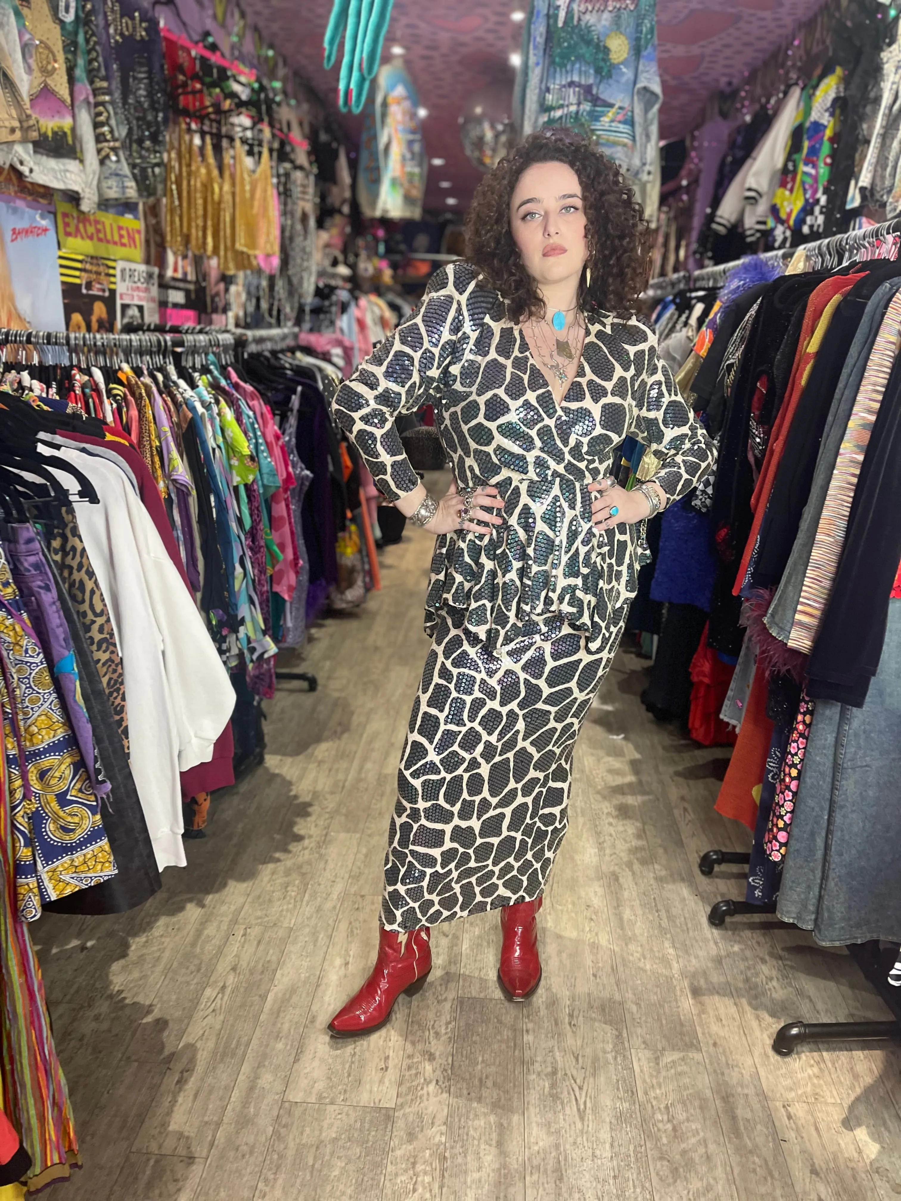 Vintage 80s Sequin Giraffe Two Piece Set