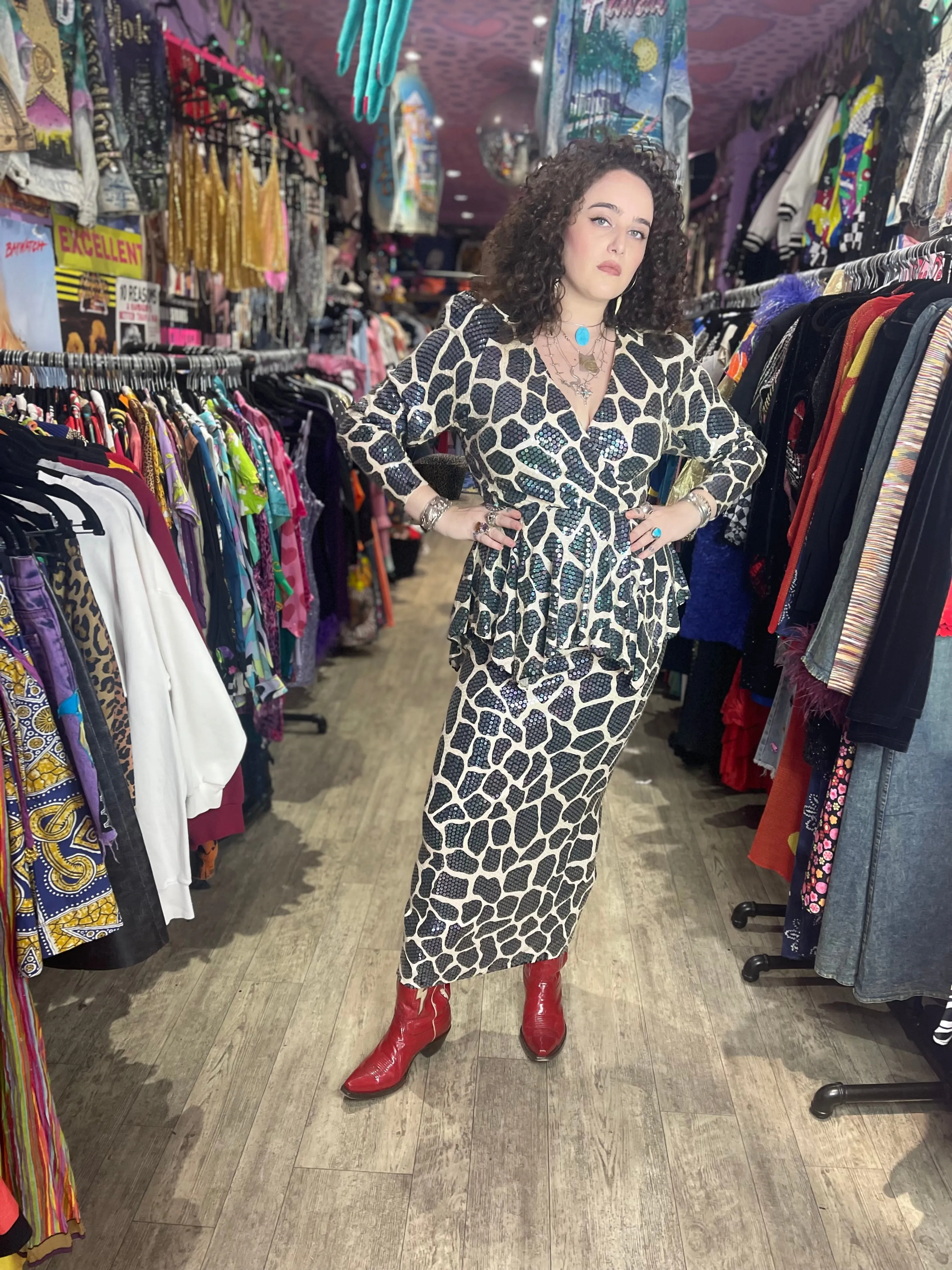 Vintage 80s Sequin Giraffe Two Piece Set