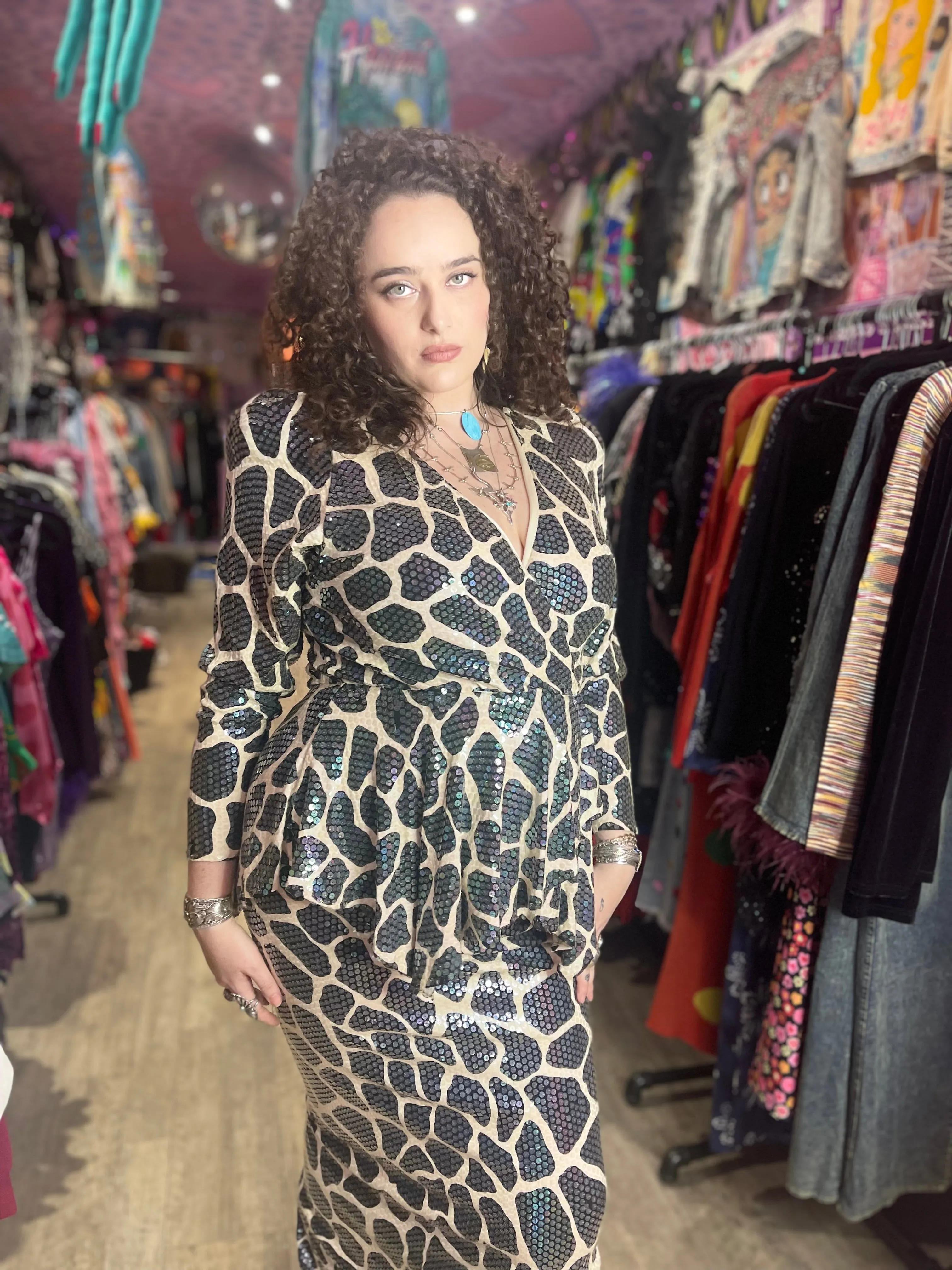 Vintage 80s Sequin Giraffe Two Piece Set