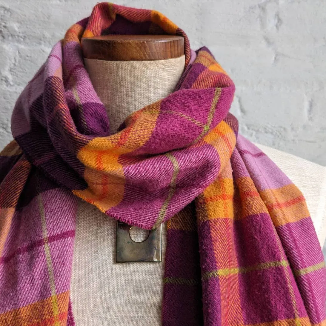 Vintage Cashmere Rainbow Skittles Plaid Scarf Grunge Fringe Flannel Wrap Shawl