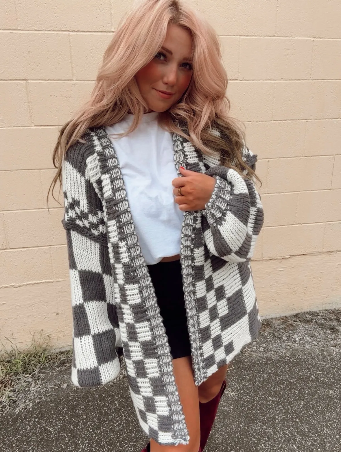 Vintage Checkered Chunky Cardigan