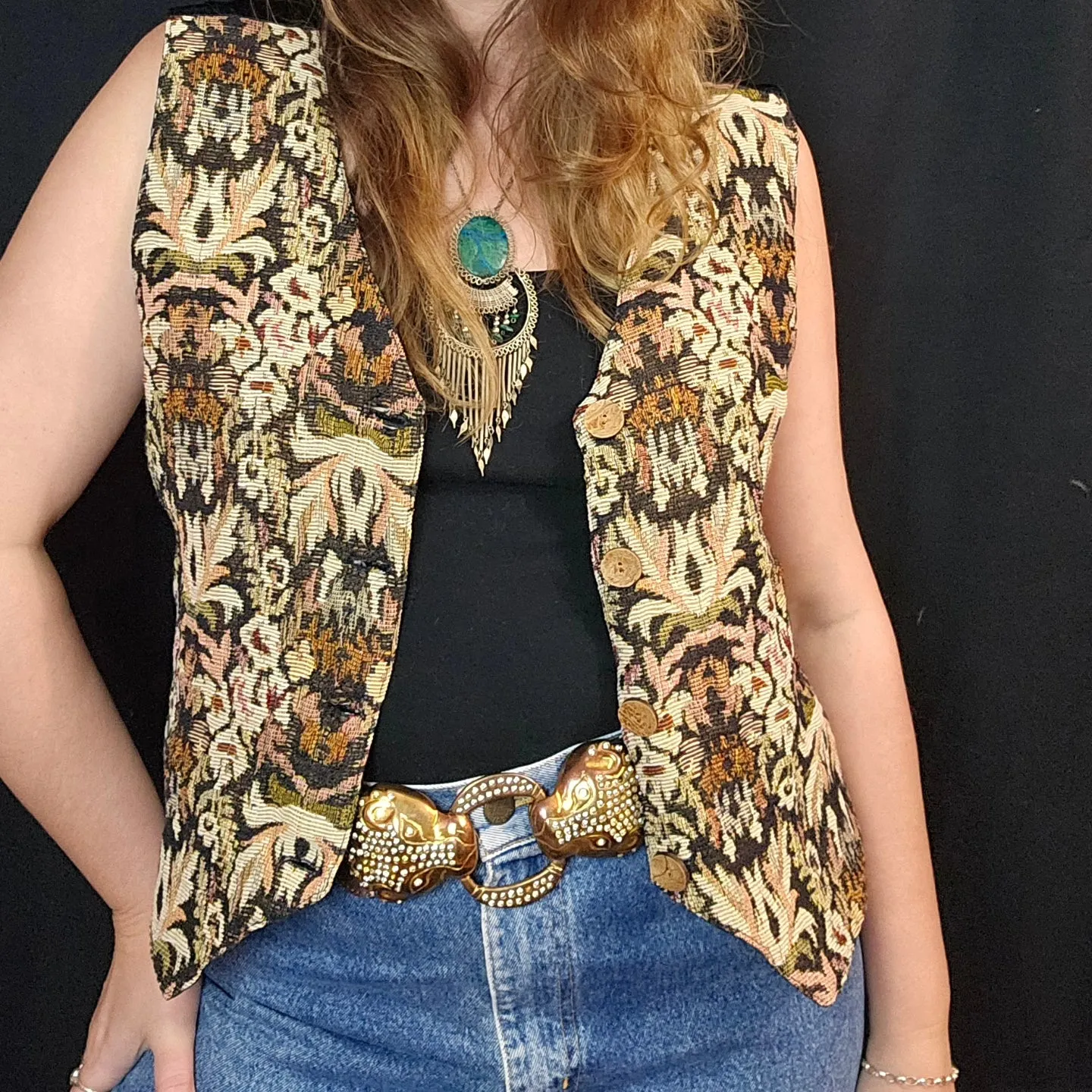 Vintage Retro Lined Tapestry Vest Size M